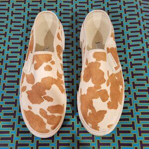 Nine West Suede Cow Print Brown and Cream Sneaker Slides Size 8.5